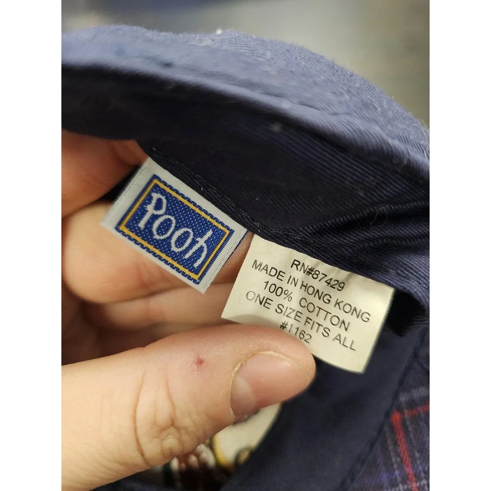 Vintage Disney Winnie The Pooh Hat Cap Strap Back Boys One‎ Size Blue Plaid 90s